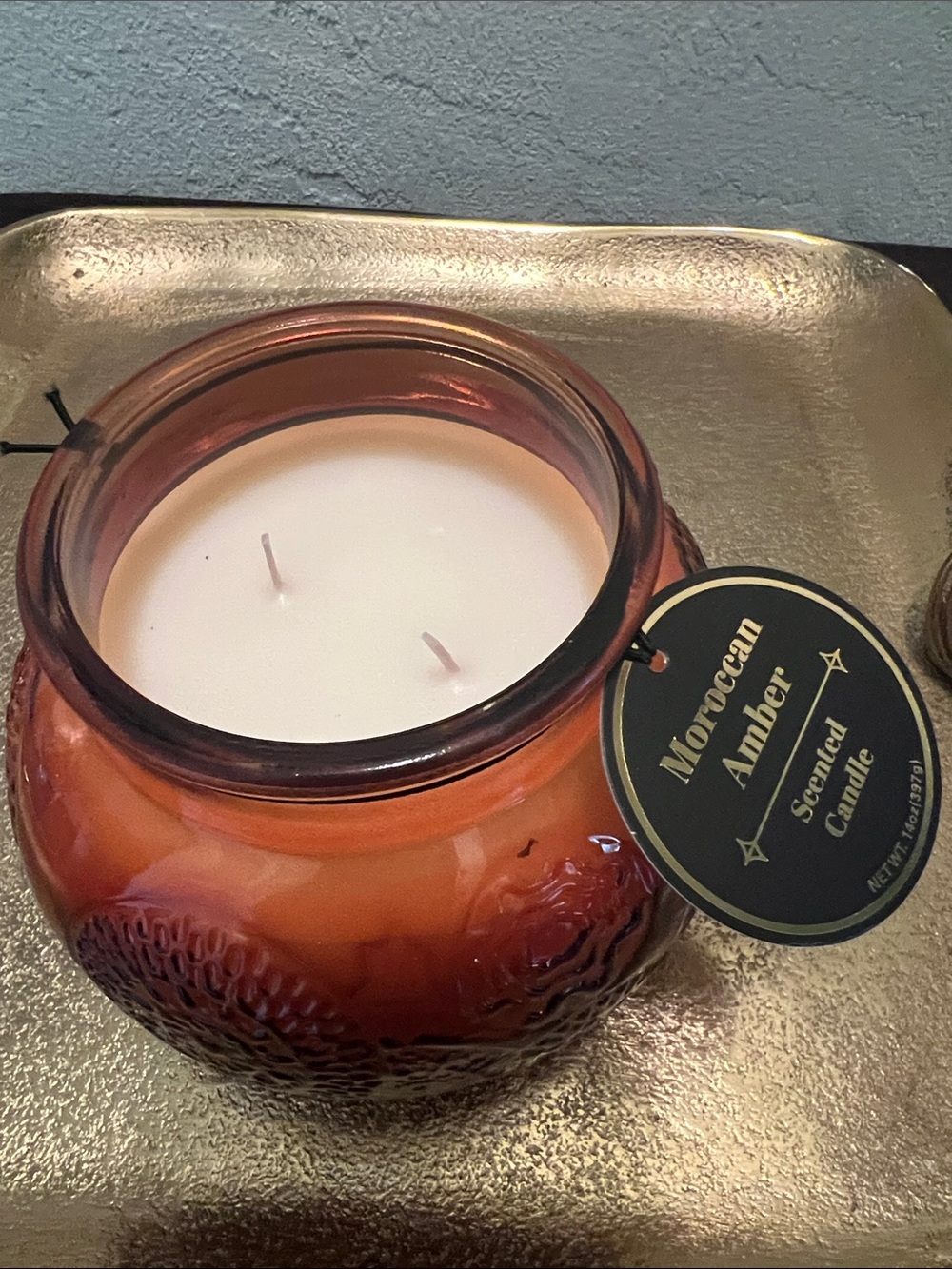 #2191**Moroccan Amber Scented Candle - Orange Glass Jar - Picture 1 of 16